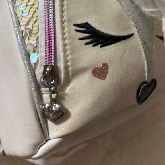 OMG White Rainbow Sequined Faux Leather Kitty Mini Backpack - Picture 14 of 15